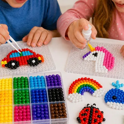 Produktbild von Wasserperlen Bastelset 3000 Teile mit Zubehör, Magic Beads DIY Set für Kinder, Kreativspielzeug mit Schablonen und Organizer