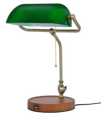 Zdjęcie produktu dla Lampa stołowa drewniana podstawa BANK mosiężno-złota 1xE27x15W metal wym:40x23x23cm IP20 Kaja