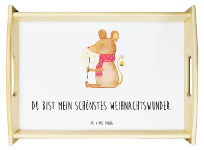Produktbild von Mr. & Mrs. Panda Sofa Tablett Maus Weihnachten - Weiß - Geschenk, Bett-Tablett, Servier, Dekotablett, Weihnachtsgruß, Weihnachtswunder, Frohe, getränketablett