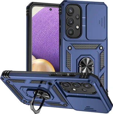 Obrázek produktu pro Pouzdro pro Samsung Galaxy A35 5G dvouvrstvé pouzdro s posuvným krytem kamery a prstencovým stojánkem modré