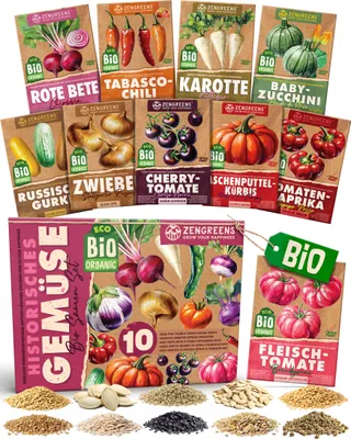 Produktbild von ZenGreens® Bio Historische Gemüsesamen Set 10 Sorten – samenfestes Saatgut