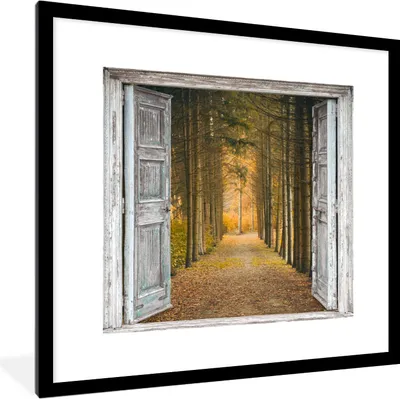 Produktbild von MuchoWow® Gerahmtes Poster Wald - Herbst - Ausblick 40x40 cm - Poster mit Schwarzem Bilderrahmen Wandposter Rahmen Foto Bilder - Poster - Plakat im Rahmen