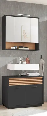 Produktbild von Badezimmer-Set >Liguria< (2-tlg.) in Anthrazit / Evoke Eiche Nachbildung - 80x191x40 (BxHxT)