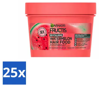 Productafbeelding van 25 x Garnier Fructis Hair Food Watermeloen, 3-in-1 haarmasker voor futloos haar - 400 ml - Voordeelverpakking - 25 stuks