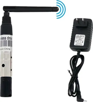 Zdjęcie produktu dla Bezprzewodowy odbiornik/nadajnik DMX512, transmisja sygnału w czasie rzeczywistym, zasięg 300 m, transformator DMX, wtyczka EU
