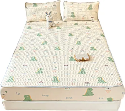 Produktbild von Atmungsaktives Kinderbettwäsche Set 90x200 cm, Schnelltrocknendes Bettlaken & Kissenbezug 50x70 cm - DUODREAM Dino