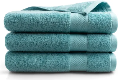 Produktbild von DoubleDry Premium Handtücher Set - 3 Stück 70 X 140 cm Baumwolle - 500 g/m² - Weich & Saugstark -  Badetuch badehandtücher Große Handtuch (Denim Blau)
