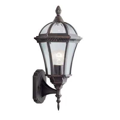 Produktbild von Capri rustikale Wandleuchte stehend braun mit klarem Glasschirm IP44