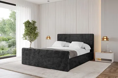 Produktbild von ALTDECOR Polsterbett mit Bettkasten - ALOVA-Z - 140x200 Cord - Schwarz - Bett mit Kopfteil und Fußteil, Boxbett ohne Matratze, Doppelbett mit Stauraum