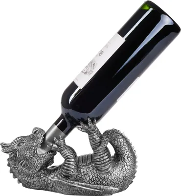 Produktbild von BRUBAKER Weinflaschenhalter durstiger Drache Silber - Fantasy Flaschenhalter Drachenmodel - Flaschenständer Deko Figur Handbemalt Weinzubehör - Lustige Dekoration aus Kunstharz - Wein Geschenk