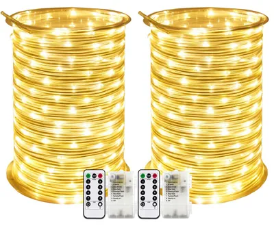 LED-Lichterkette 10 m, 100 LEDs, warmweiß, batteriebetrieben, 2er-Set