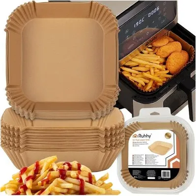 Image de Feuilles de papier sulfurisé pour friteuse à air chaud, 100 pièces, 16 x 16 cm, revêtement silicone
