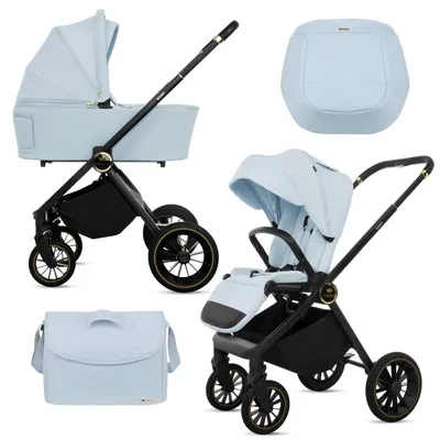 Produktbild von BabyLux® Kinderwagen 2in1 ROSSO, Blau. Faltbar Leicht Kombikinderwagen Set incl. Babywanne, Buggy Sportsitz, Wickeltasche und mehr Zubehör