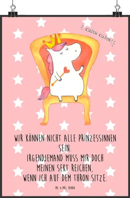 Produktbild von Mr. & Mrs. Panda Bild Einhorn König DIN A2 - Rot Pastell - Geschenk, Unicorn, Wandbild, Krone, Bundeskanzler, drucke, wanddeko, Präsident, Wandschmuck, Wanddekoration