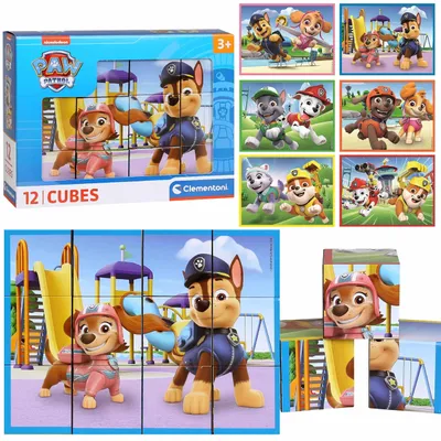 Produktbild von Paw Patrol drehbare Kunststoffbausteine, Würfelbausteine FÜR KINDER, 12 Clementoni-Bausteine