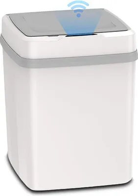 Produktbild von Kompakt 12 Liter Abfallbehälter mit Deckel, 3 Modi, kontaktlose Bewegungssensor-Automatik, sanft schließend, geräuschlos und wasserdicht, weiß