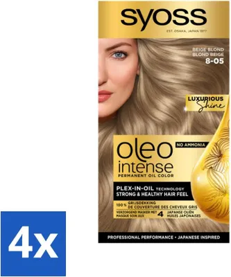 Produktbild von SYOSS – Oleo Intense 8-05 Beigeblond – Haarfärbemittel – Ammoniakfrei – Grauabdeckung – Langanhaltende Farbe - Vorteilspack - 4 Stücke