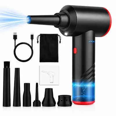 Produktbild von Elektrischer Staubbläser 3-Gang mit LED-Licht, USB-C Schnellladung, 2000mAh Akku, Multifunktions-Düsen-Set für PC, Tastatur, Kamera & Auto Reinigung