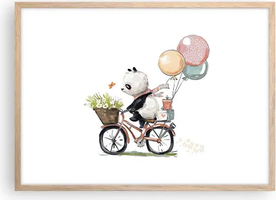 Produktbild von Gerahmtes Poster - Rahmen in heller Eiche - Panda Fahrrad Kinder - 70x50 cm - Wand Bild - Wanddeko - Wandbilder - Kunstposter - Wandposter - Bilderrahmen - Bilder - Kunstdruck - P2NAA70x50-4707