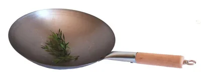 Produktbild von WOK PFANNE 35 cm runder Boden zum Aufhängen mit Holzgriff und Öse, AAF Nommel®