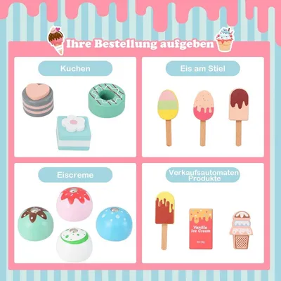Immagine prodotto di Camion dei gelati per bambini con negozio di giocattoli in legno con gelatiera verde