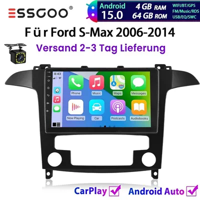 Obrázok produktu pre Autorádio s 9-palcovým dotykovým displejom pre Ford S-Max WA6 (modelové roky 2007-2015), s operačným systémom Android 15, GPS navigáciou, funkciami Carplay a Android Auto, 4 GB RAM, 64 GB vnútornou pamäťou, Bluetooth, Wi-Fi a ovládaním z volantu