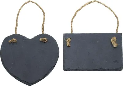 Produktbild von Esschert Design Schiefer Pflanzschild Lsortiert aus Schiefer/Juteseil, 12 x 0,5 x 8,2 / 12 x 0,5 x 11,2 cm,