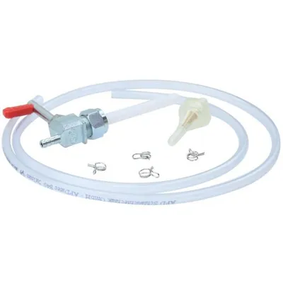 Immagine prodotto di Set rubinetto benzina Simson Schwalbe KR51, M16 x 1, uscita inferiore, con leva lunga in metallo + filtro, tubo e fascette