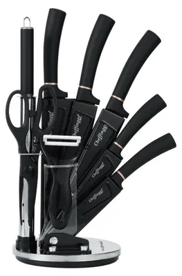 Immagine prodotto di set di coltelli da 9 pezzi Set di coltelli da chef girevoli in acciaio inox con supporto per coltelli in nero