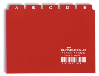 Produktbild von DURABLE Leitregister A6 5/5-tlg. A-Z geprägt PP, 366003 rot