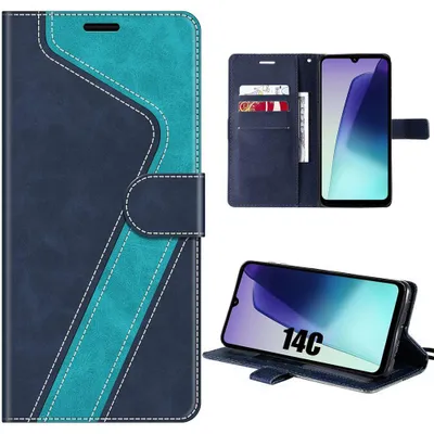 Image de Coque pour Xiaomi Redmi 14C, Protection Anti-Rayures Antichoc Cuir Synthétique Bleu
