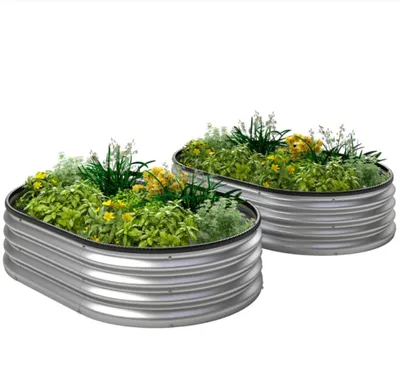 Produktbild von 2er Set Hochbeet Metall,Oval Hochbeete 135 x 90 x 30cm Silber