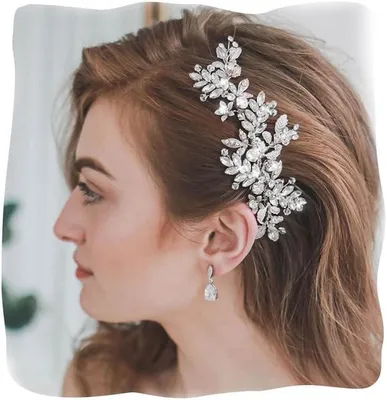 Produktbild von Silberner Hochzeitshaarschmuck mit Haarteil und Brauthaarrebe für Damen