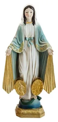 Maagd-Figur 30 cm Skulptur mit Sockel und Medaillen