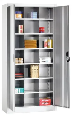 Produktbild von Flügeltürenschrank, BxTxH 930x400x1950 mm, 21 Fächer, Fachmaß BxTxH 280x365x240 mm, RAL 7035 lichtgrau