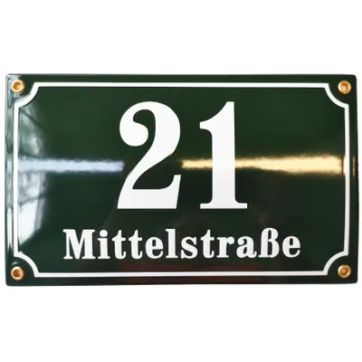 Produktbild von Hausnummerschild Hausnummer mit Straßenname - 25x15 cm - Keramik Emaille - Wetterfest - Personalisiert
