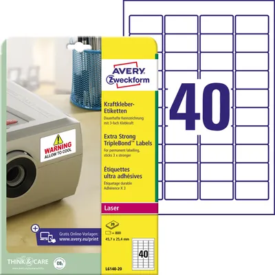 Immagine prodotto di Avery Zweckform L6140-20 Etichette adesive Kraft, 45,7 x 25,4 mm, 20 fogli/800 etichette, bianco