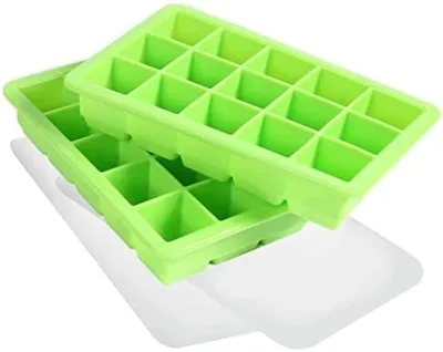 Produktbild von PolkaHome® 15-teilige Silikon-Eiswürfelform, 2 Stück, mit Deckel, stapelbar, grün