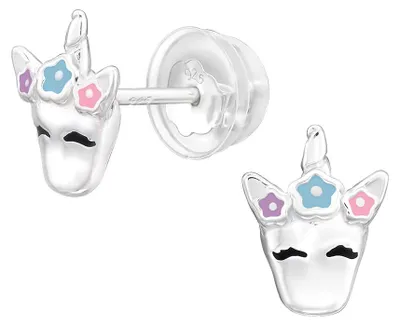 Produktbild von Einhorn Ohrringe Kinder echt Silber 925 Ohrstecker