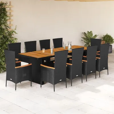 Produktbild von Design Gartenmöbel Set Balkonmöbel-Set 11-tlg. Garten-Essgruppe mit Kissen Schwarz Poly Rattan - Gartenmöbelgarnituren 2025 Neu3891806 5parcel