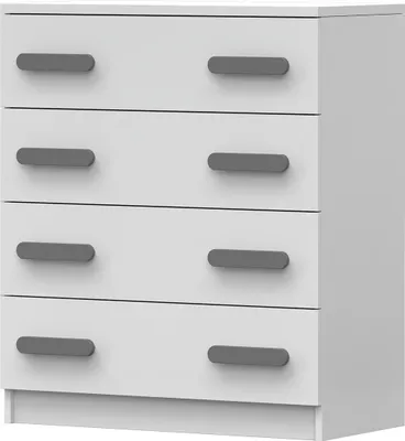 Produktbild von Kommode Sideboards Highboard für Kinderzimmer 80cm Weiß/Weiß mit 4 Schubladen und grüne Griffe Jonas 02