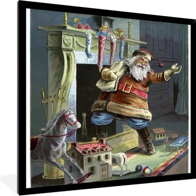 Produktbild von MuchoWow® Gerahmtes Poster Retro-Weihnachtsmann - Weihnachten 40x40 cm - Poster mit Schwarzem Bilderrahmen Wandposter Rahmen Foto Bilder - Mit Rahmen - Wanddekoration Schlafzimmer