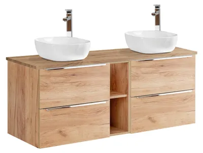 Produktbild von Doppelwaschtisch 140.4cm April mit 4 Schubladen, Holzoptik