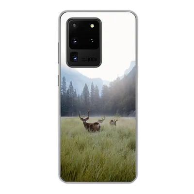 Produktbild von MuchoWow® Handyhülle Schutzhülle Hülle für Samsung Galaxy S20 Ultra Wald - Hirsche - Nebel Silikon Softcase Handy Hülle - Karteninhaber