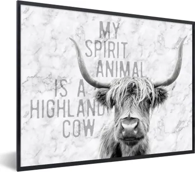 Produktbild von MuchoWow® Gerahmtes Poster Schottischer Highlander - Zitat - Marmor 40x30 cm - Poster mit Schwarzem Bilderrahmen Wandposter Rahmen Foto Bilder - Kunstposter - Wanddekorationen