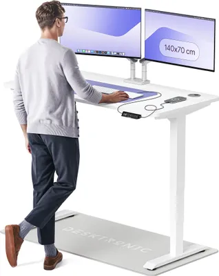 Zdjęcie produktu dla Desktronic HomePro Elektryczne biurko z regulacją wysokości 140x70cm Biały/Biały z funkcją pamięci, technologią antykolizyjną, portami ładowania USB-A i USB-C