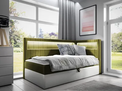Produktbild von MIRJAN24 Boxspringbett Gold Junior 3 100x200, Einzelbett mit Bonellfederkern, Härtegrad - H3 (Farbe: Soft 017 + Fresh 12, Seite zum Öffnen des Bettkastens: Rechts)