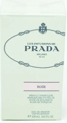 A product shot of a Prada perfume box.