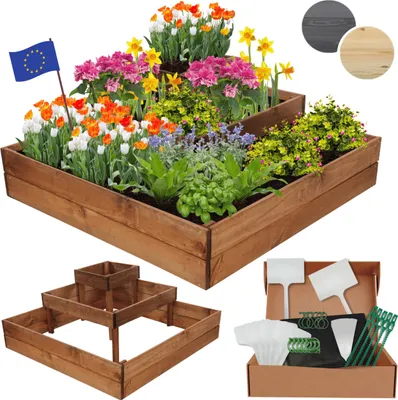 Produktbild von MODO24 Hochbeet Holz, Pflanzkasten, Massivholz, Kiefer, Kräuterbeet, Blumenkasten, Garten, Terrasse, 36x92x92 cm, Braun, ZP08
