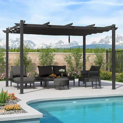 Produktbild von PURPLE LEAF Aluminium Pergola 4x3 m Schiebedach, Wasserdicht, UV-Schutz, Grau